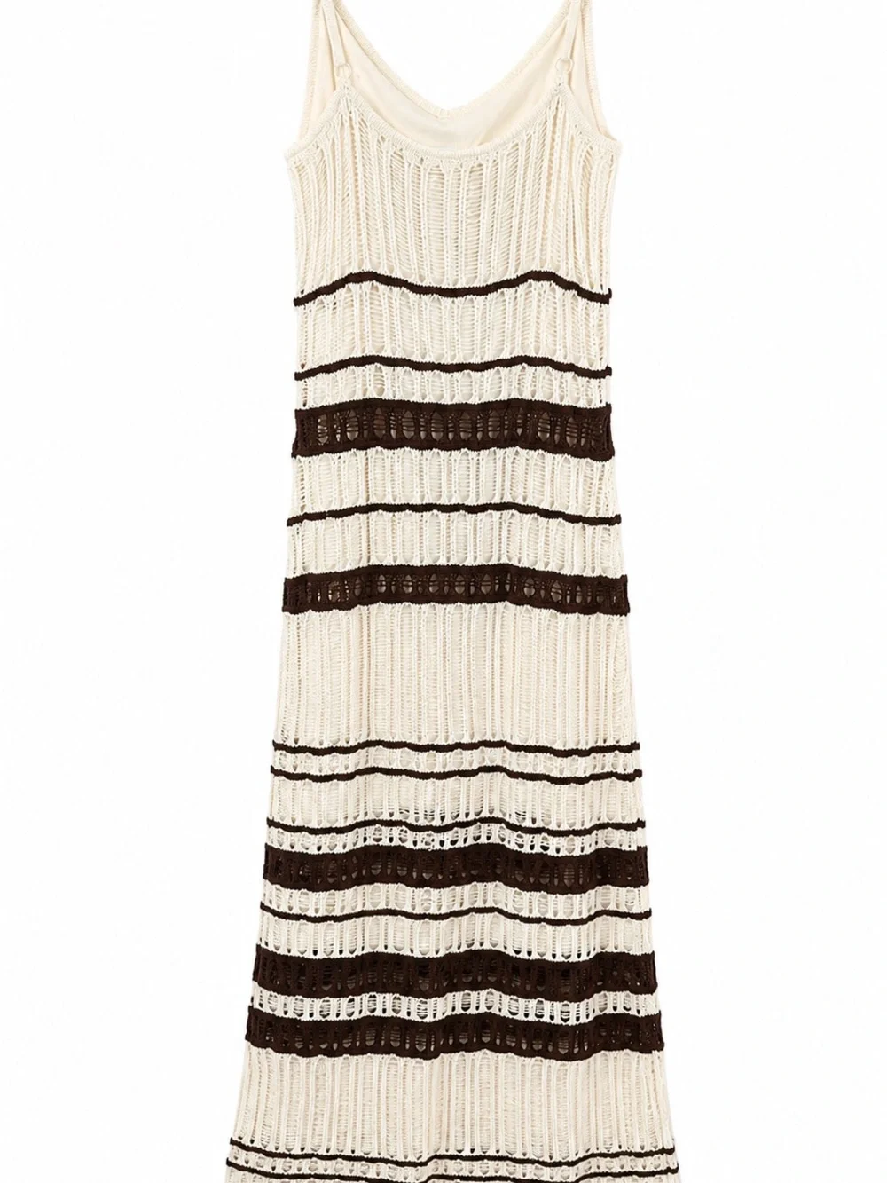 Abercrombie & Fitch Crochet Knit Stripe Midi Maxi Dress Ivory Brown Medium